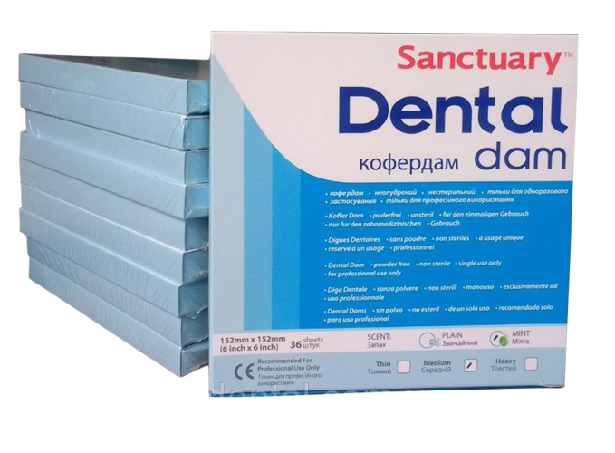 Латекс для раббердама DENTAL DAM 152мм*152мм средний, синий (36шт), SANCTUARY / Малайзия